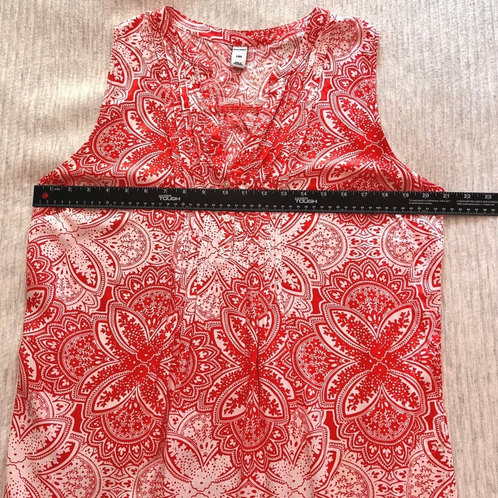 Old Navy Womens Red White Medallion Paisley Sleeveless Pintuck Shift Dress L - Picture 7 of 10